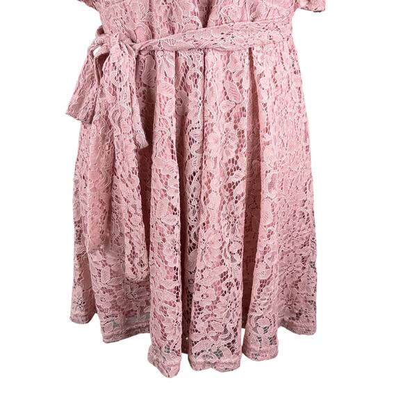 Boohoo Lace Ruffle Sleeve Skater Dress Blush 14 New - Picture 13 of 14